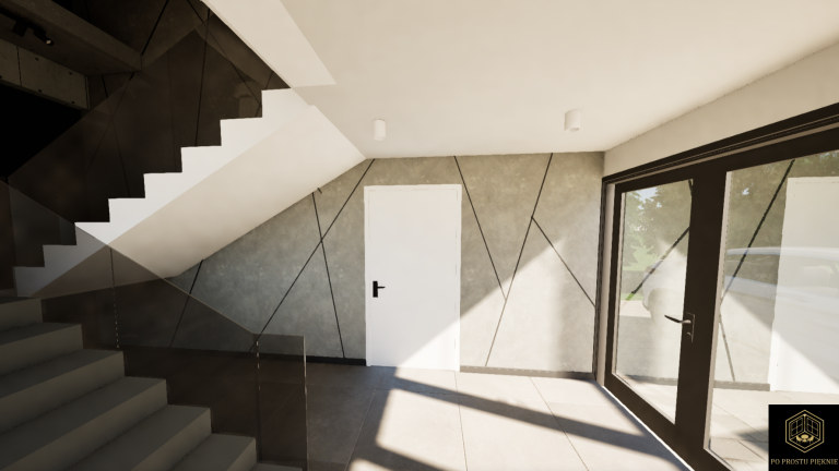 wejście do firmy, lightbox w firmie, lamele na schodach