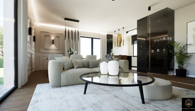 salon nowoczesny, szklana witryna