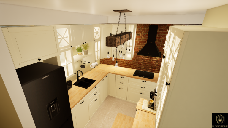 kuchnia ikea, farmhouse, przeszklone szafki, czarna lodówka, czarna bateria