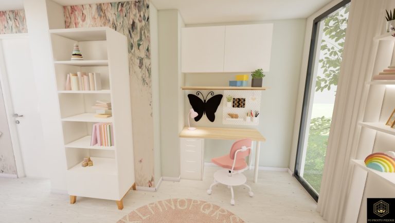 biurko i tablica w kształcie motylka