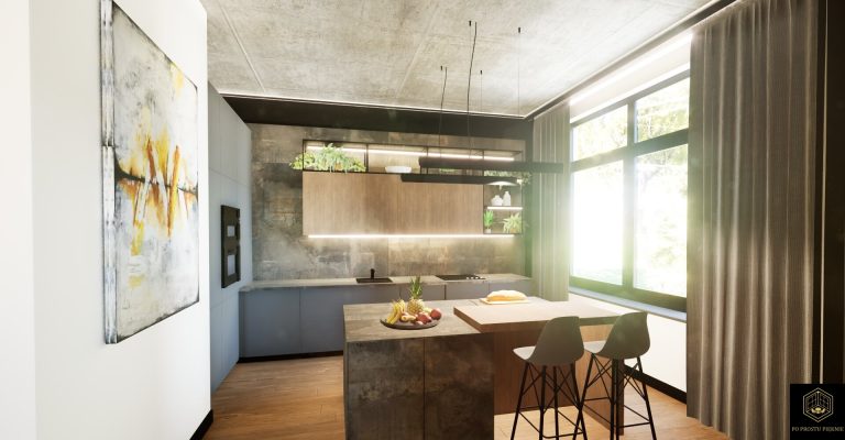 wyspa kuchenna loft i spiek, spiek kwarcowy w kuchni