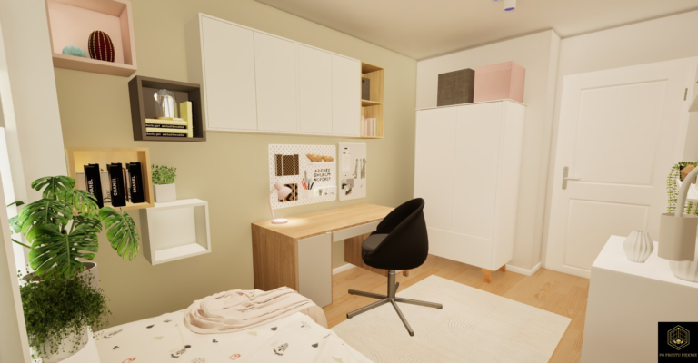 Pojemna, biała szafa w pokoju dla nastolatki, idealna do przechowywania ubrań i gadżetów