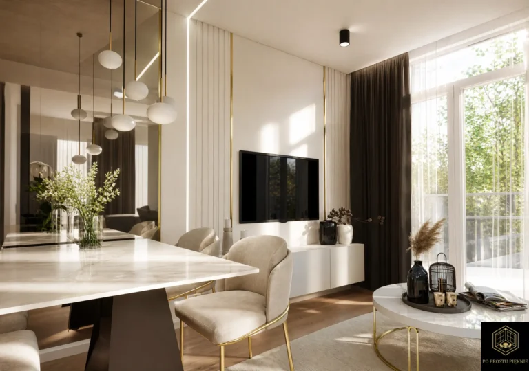 pomysł na ścianę w salonie, led w suficie, nowoczesny, glamour, new york